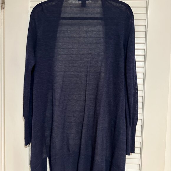 Halogen Navy Blue Linen Blend Longline Open Front Cardigan - Size S - Picture 2 of 4